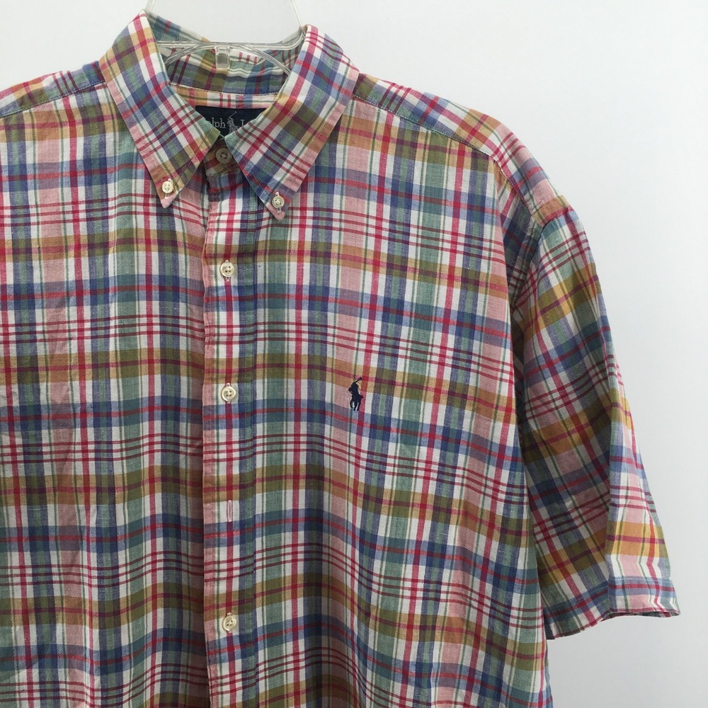 Polo Ralph Lauren Button Down Shirt Mens M Multi Color Plaid Blaire Cotton SS